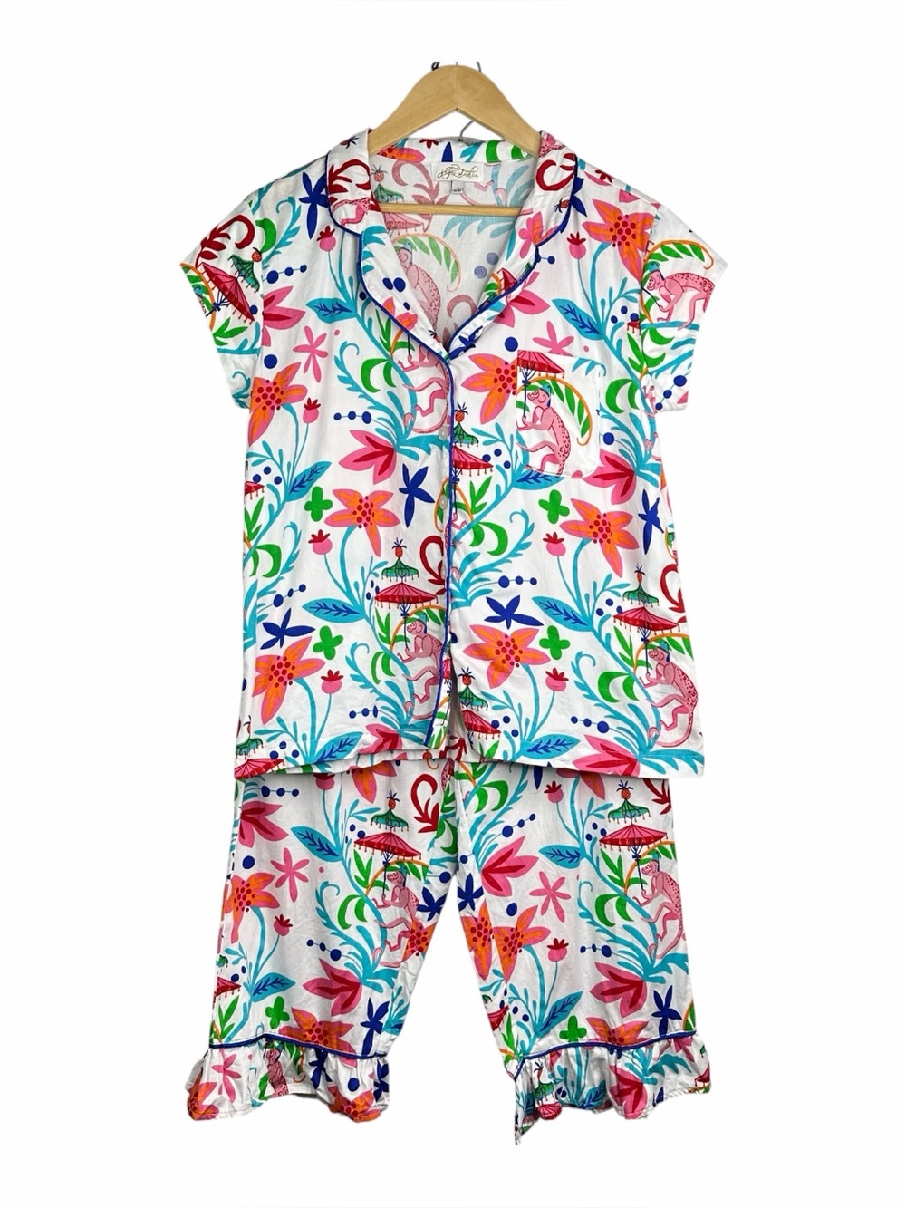 Jaye’s Studio Pajama Set Top Capri Monkeys Novelty Shirt Size Small (6-8)
